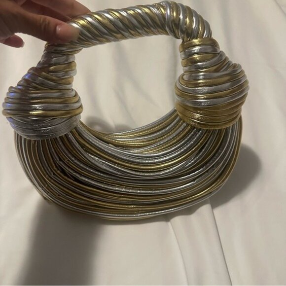 Alanni Knot Handbag Gold Silver Metallic Evening Handbag Mini Purse - Picture 5 of 9